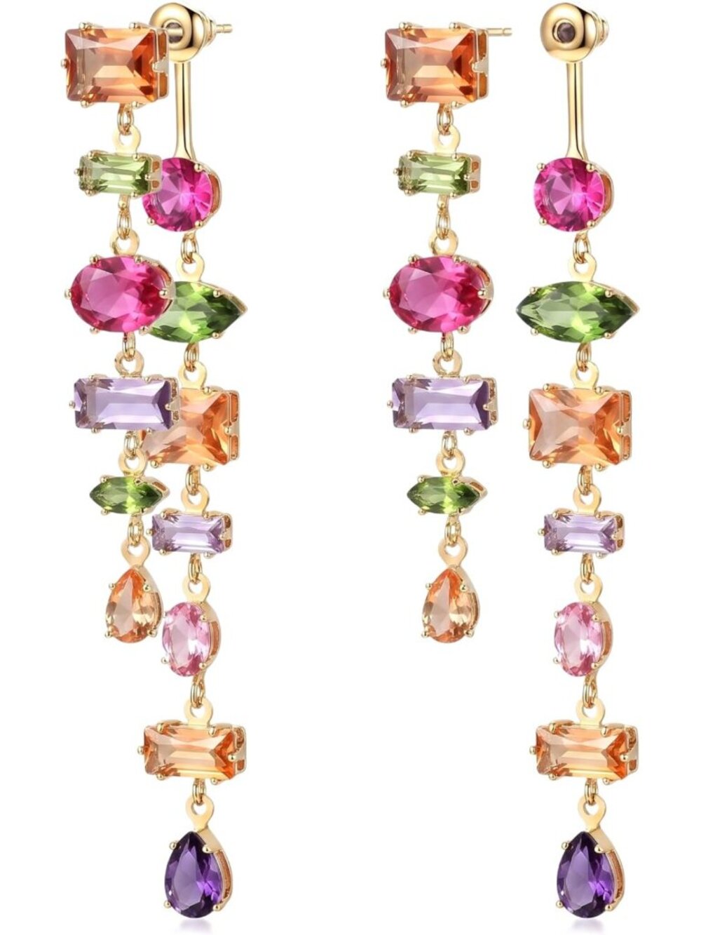 14K Gold Plated Chandelier Dangle Earrings with Cubic Zirconia for Weddings